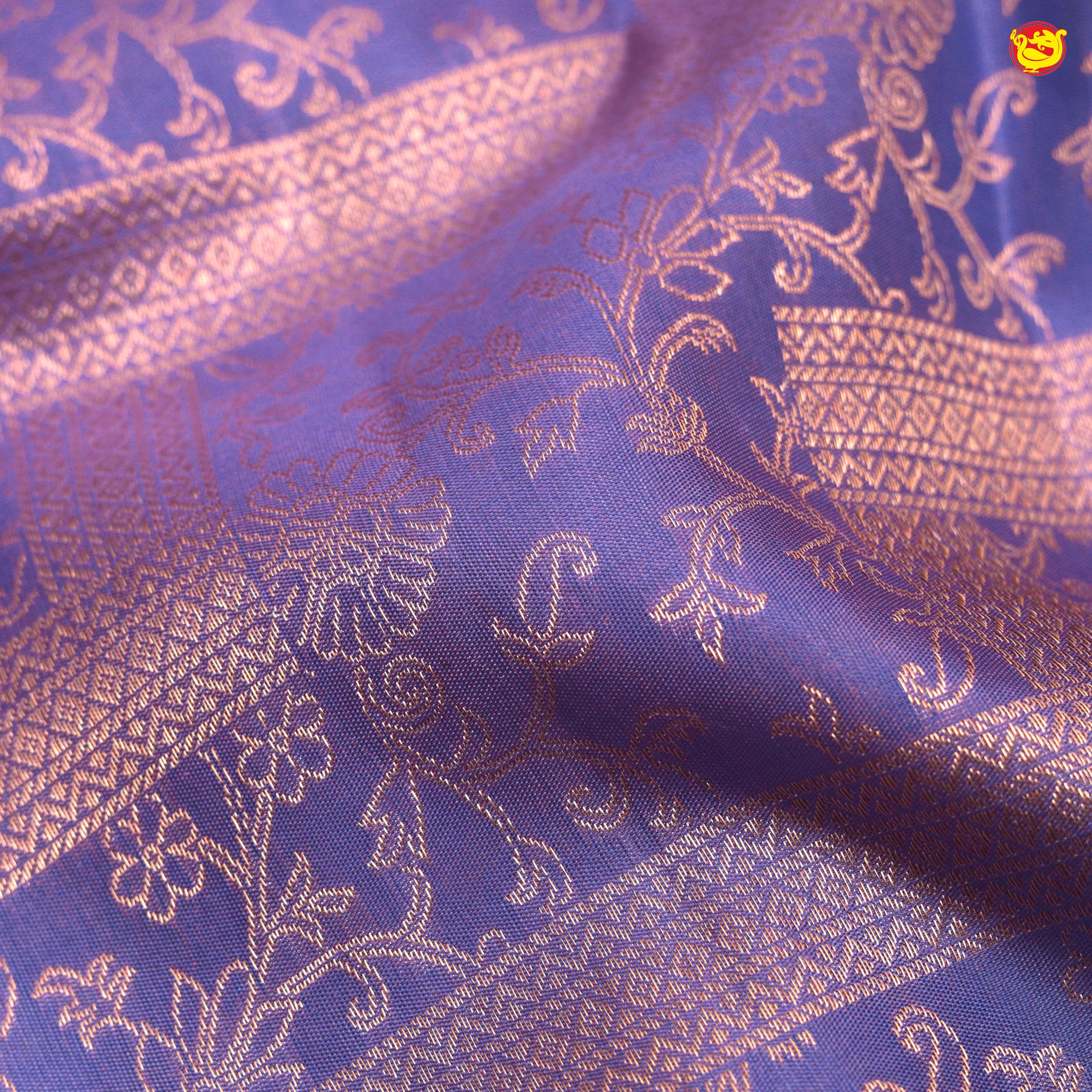 Lavender With Floral Motifs Gold Zari Border Pure Kanjivaram Subhalaya Wedding Silk Saree - Thenianantham