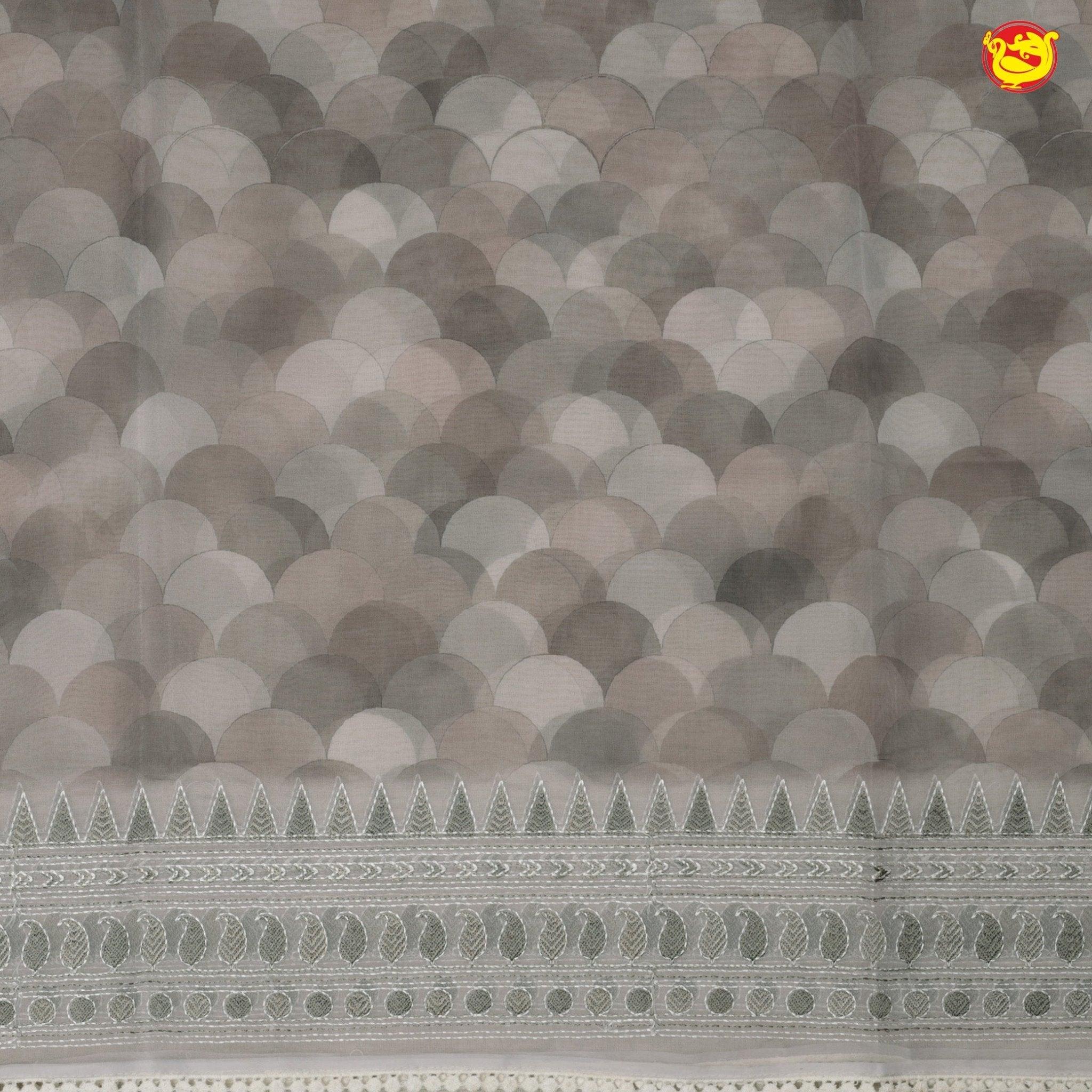 Grey With Light Brown Pure Organza Silk With Hand Embroidered Work Saree - Thenianantham