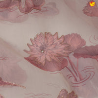 White and Dark Peach Organza Silk With Hand Embroidered Mirror Work Saree - Thenianantham