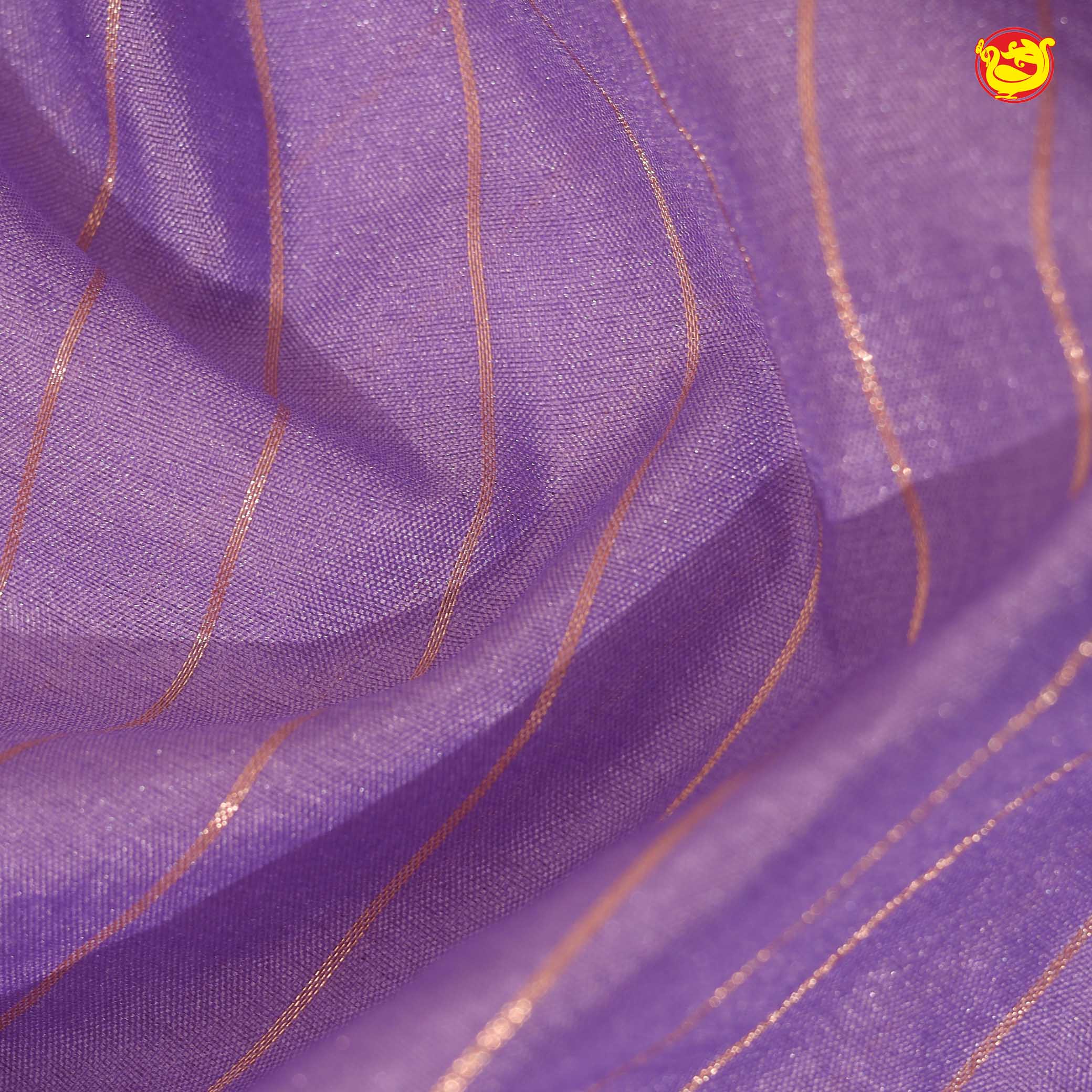 Lavender With Navy Blue Stripes Design Semi Silk Blend Saree With Double Blouse Concept