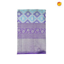 Light Blue With Purple Blend Checked Floral Motifs Silver Zari Border Pure Kanjivaram Subhalaya Wedding Silk Saree - Thenianantham