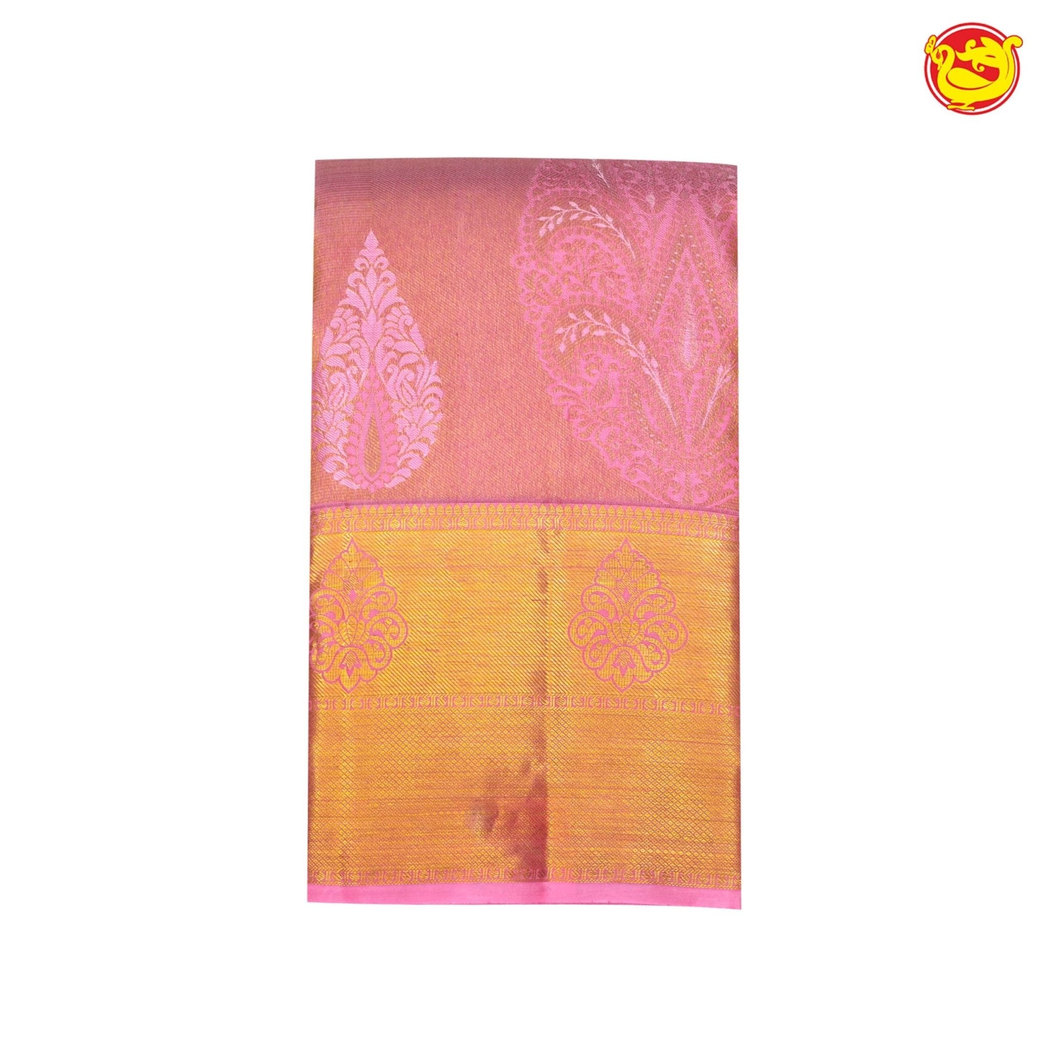 Peachish pink with light pink pure kanjivaram silk saree