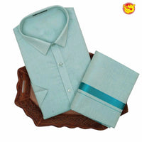 Light blue art silk tissue flexi fit dhoti and shirt set - Thenianantham