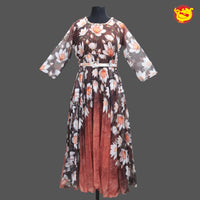 Brown floral Printed Ladies Branded Readymade Long Top