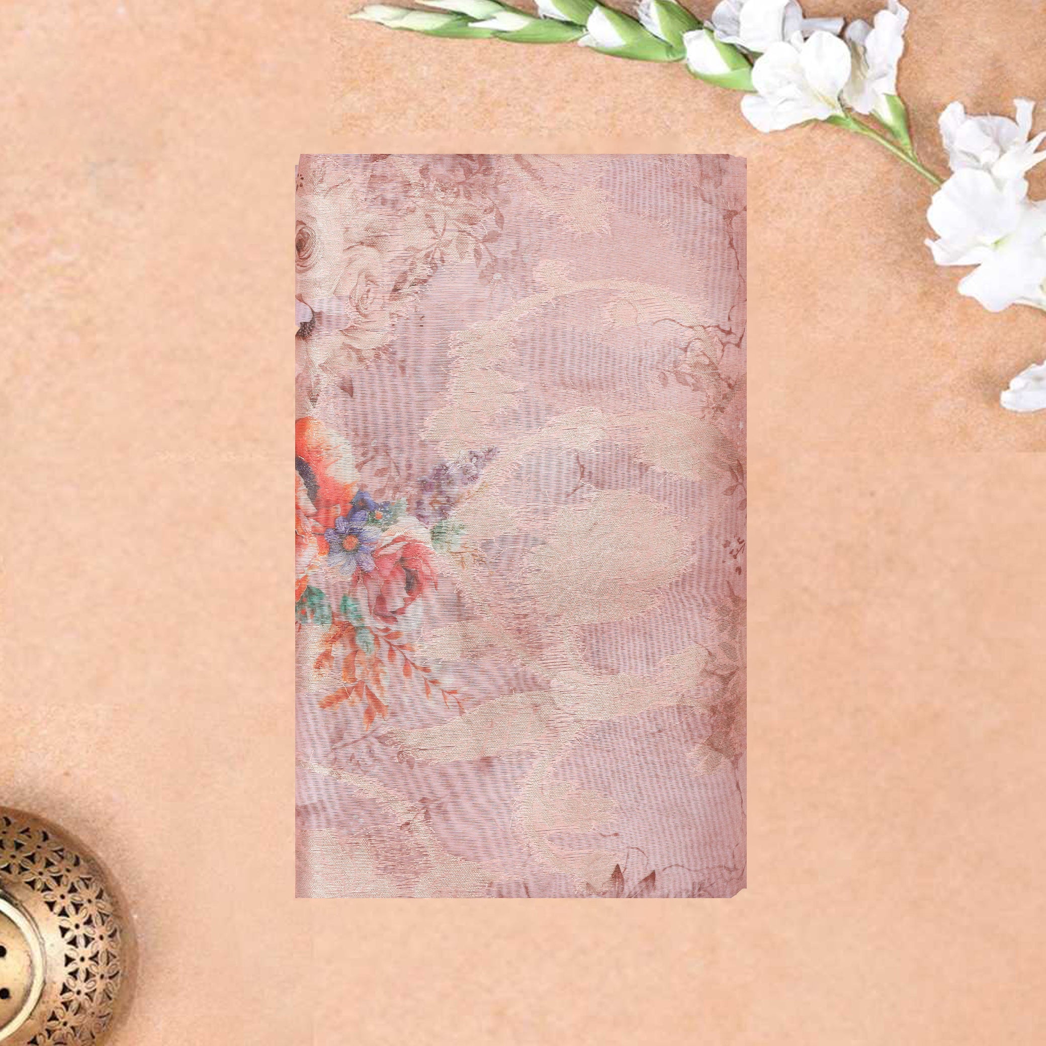 Peach with Green Semi Burberry Silk Saree