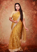 Golden  Colour Organza Tissue Saree