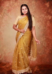 Golden  Colour Organza Tissue Saree