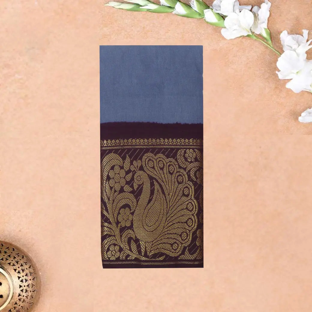 Blue With maroon Sungudi Cotton Saree without Blouse