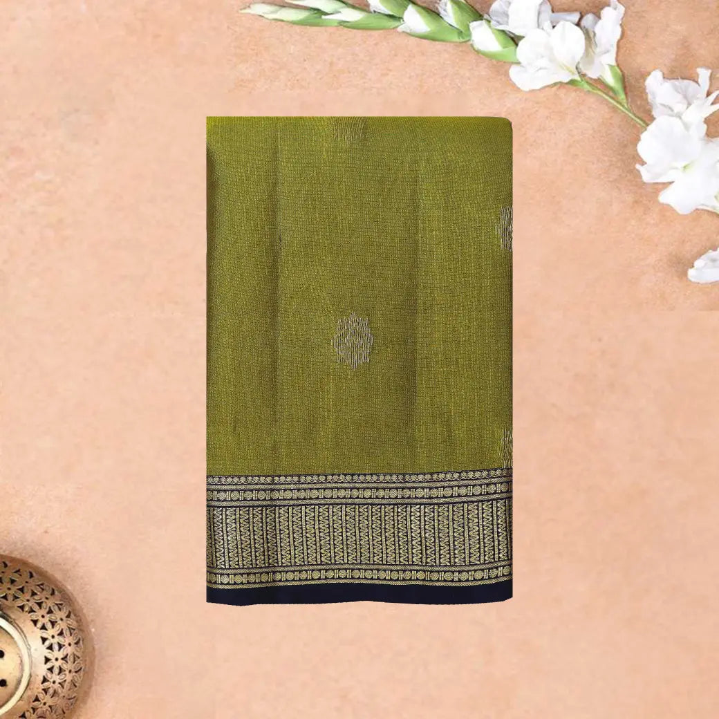 Lime Green with Navy Blue Soft Silk Saree