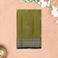 Lime Green with Navy Blue Soft Silk Saree