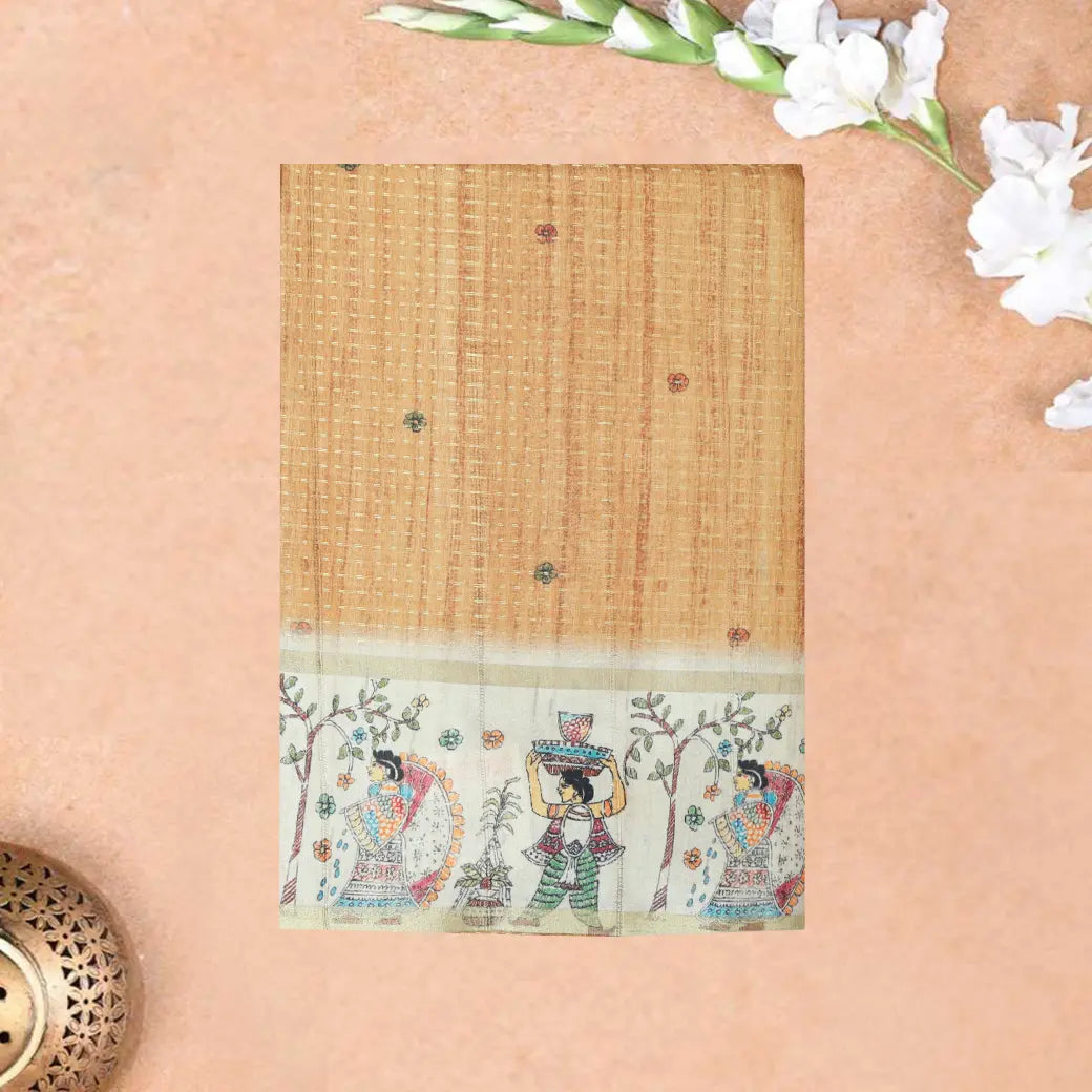 Sandal with cream color Semi Chanderi Silk Saree