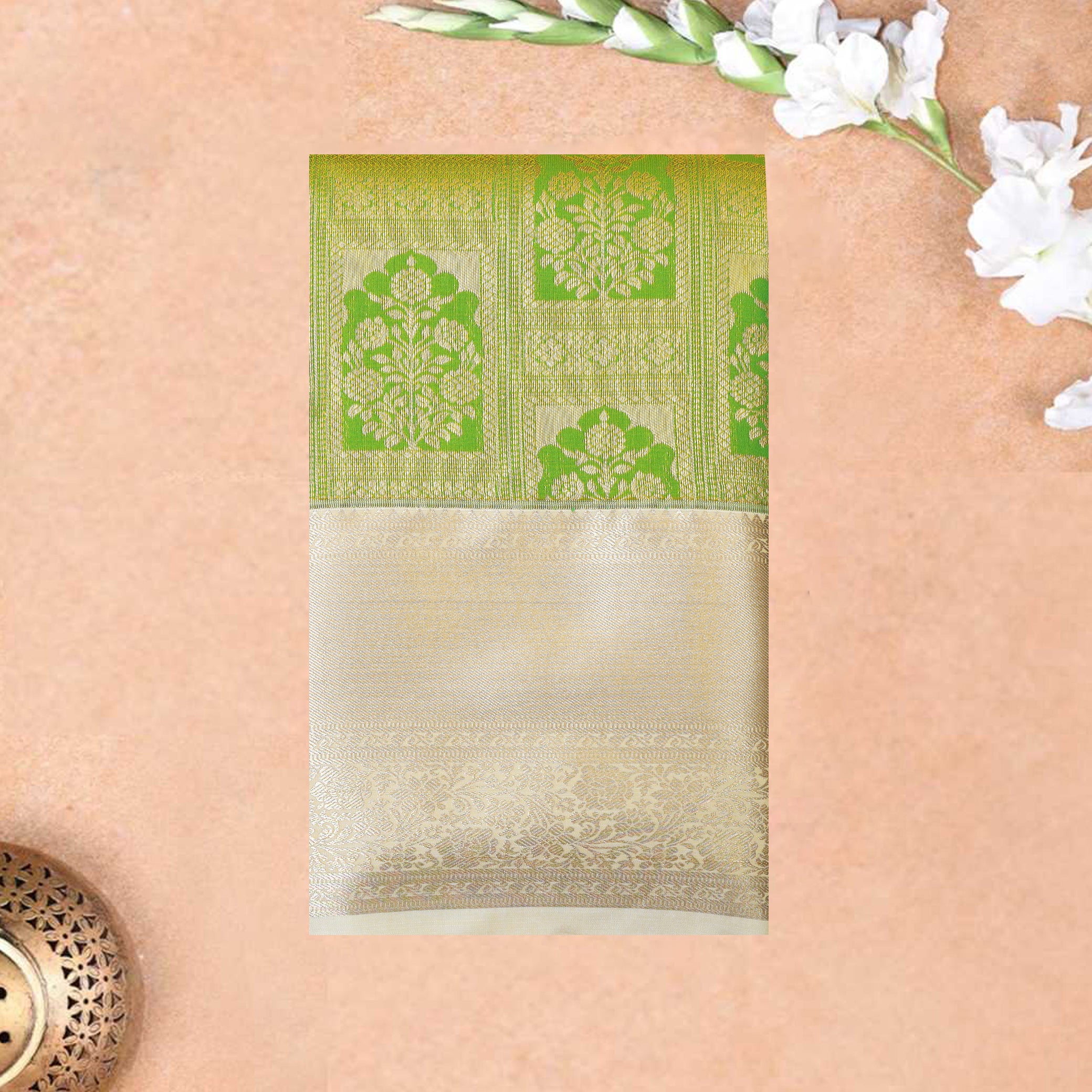 Pista Green and Cream colors Art Silk Saree