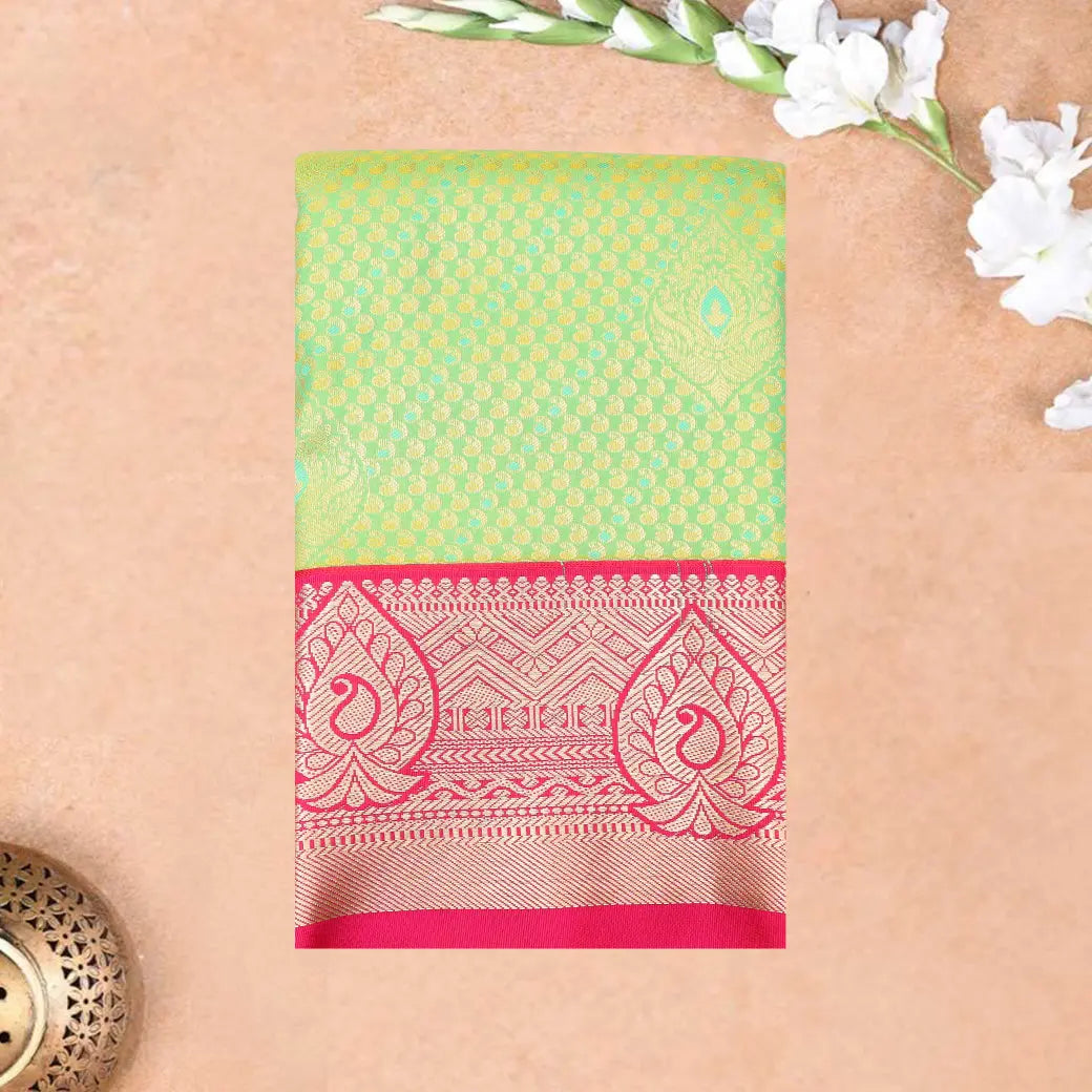 Light Green with Pink Art Silk Saree