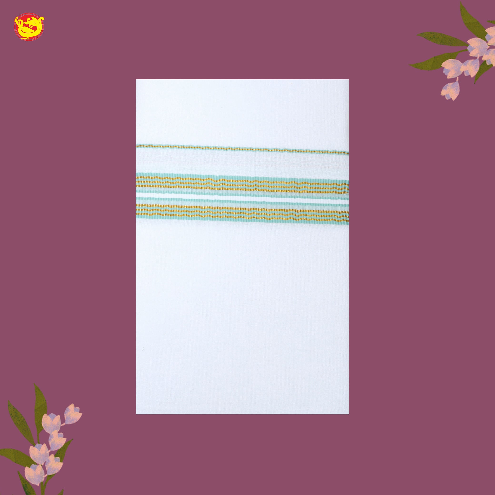 White with green Fancy Border Single Layer Cotton Men’s Dhoti