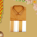 Mustard yellow With White Readymade Shirt And Matching Border Dhoti Set for Men