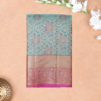 Cyen  with Pink Gold Zari Border Wedding Silk Saree