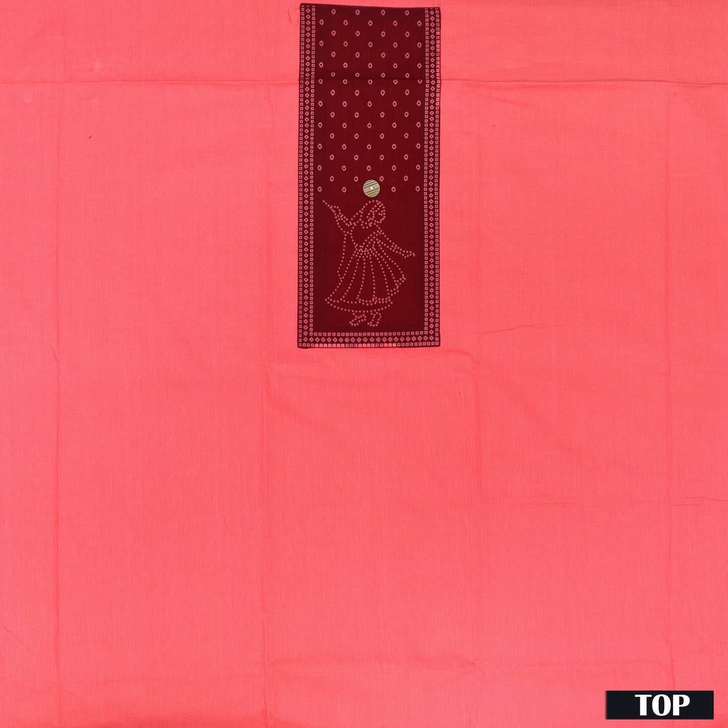 Peach Pink With Maroon  Cotton Ladies Chudithar Material