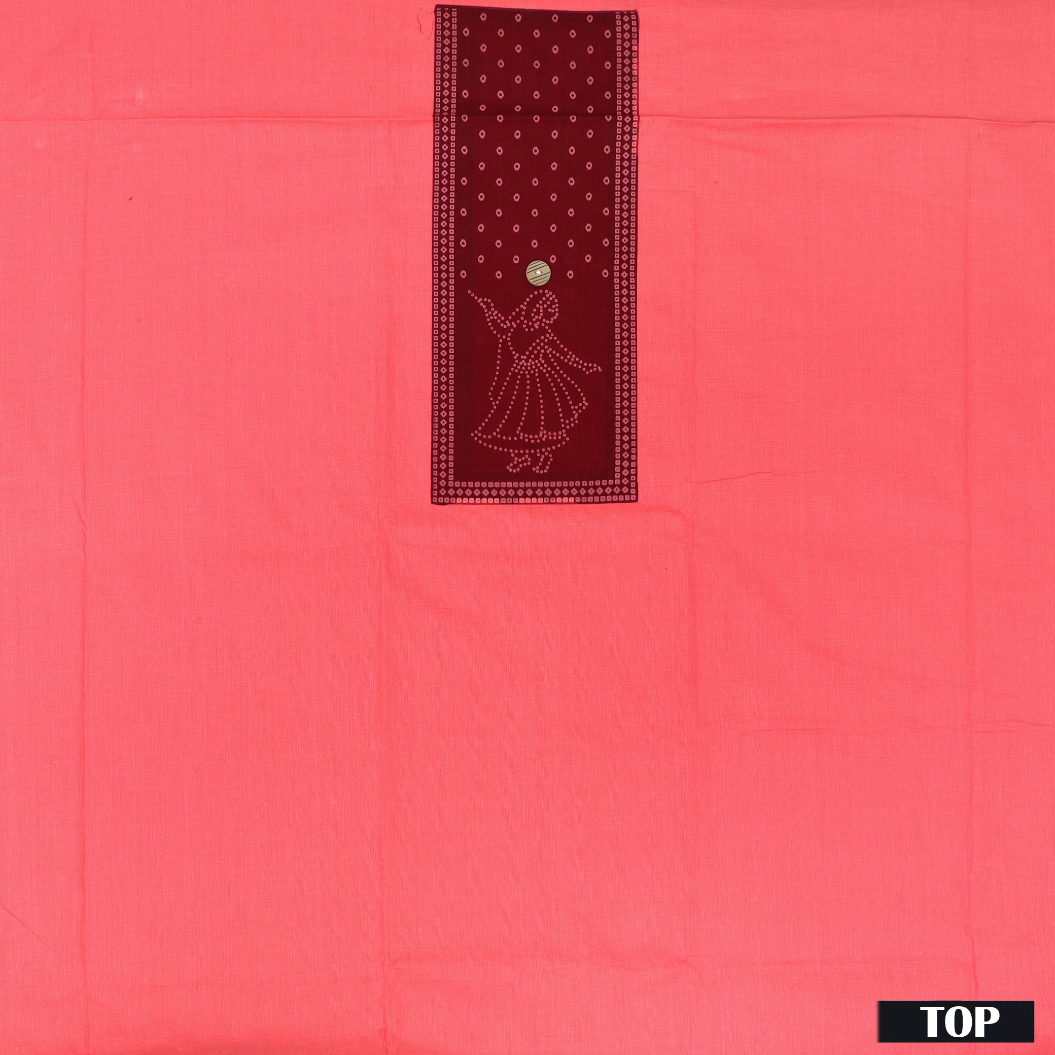 Peach Pink With Maroon  Cotton Ladies Chudithar Material