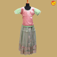 Light pink with Light green Girls Branded Readymade Pattu Pavadai - Thenianantham