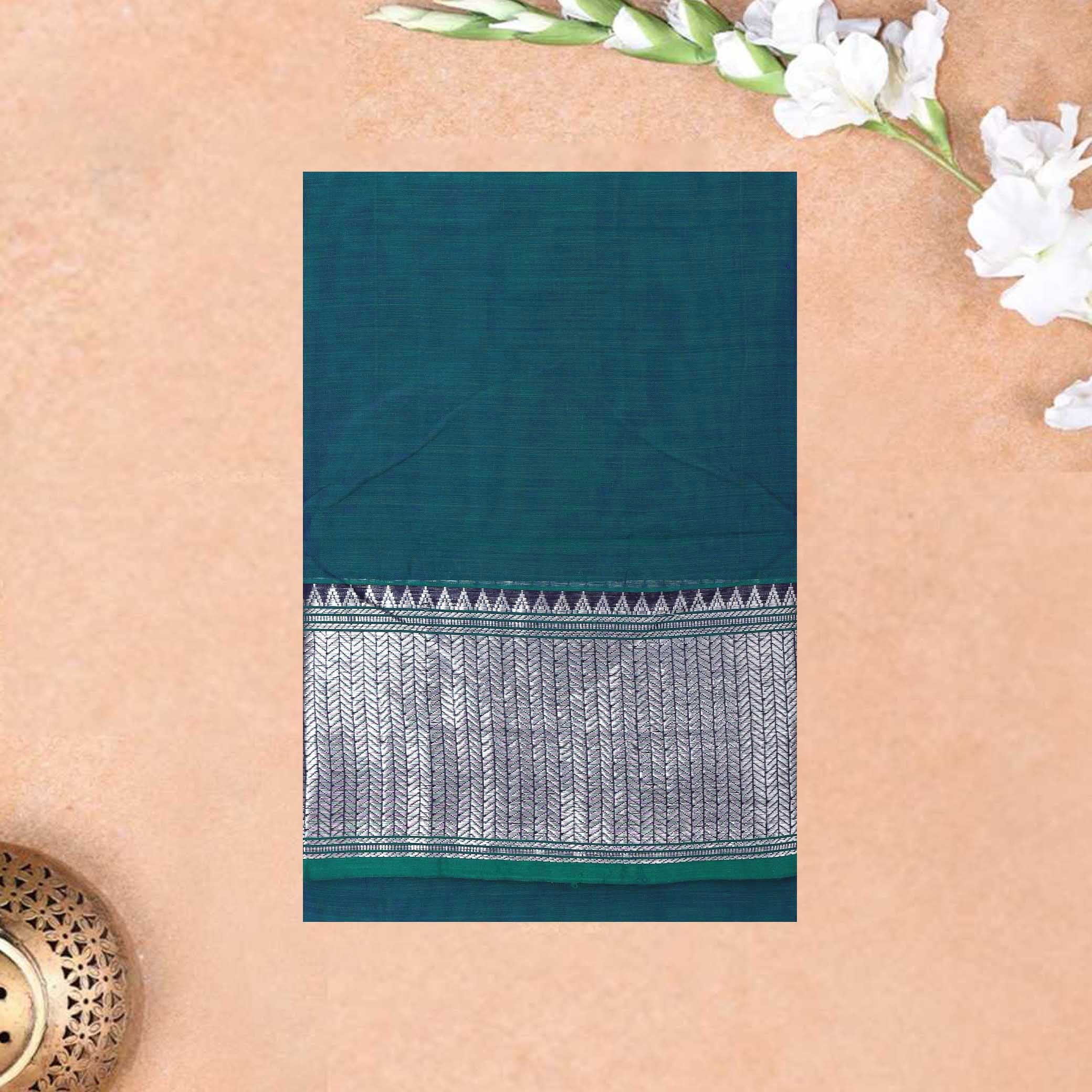 Green Colour Traditional Narayanpet Cotton Saree with Contrast Border