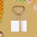 Camel With White Printed Cotton Readymade Shirt And Matching Border Dhoti Set for Men