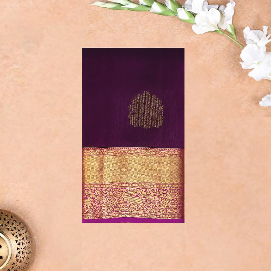 Deep Purple With Magenta Purple Copper Zari Border Soft Silk Saree