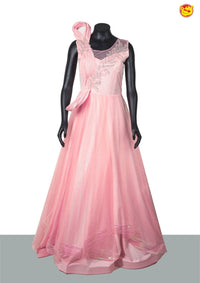 Baby Pink Sequins, Bead & Cutdana Work Embroidered Net Indowestern Gown - Thenianantham