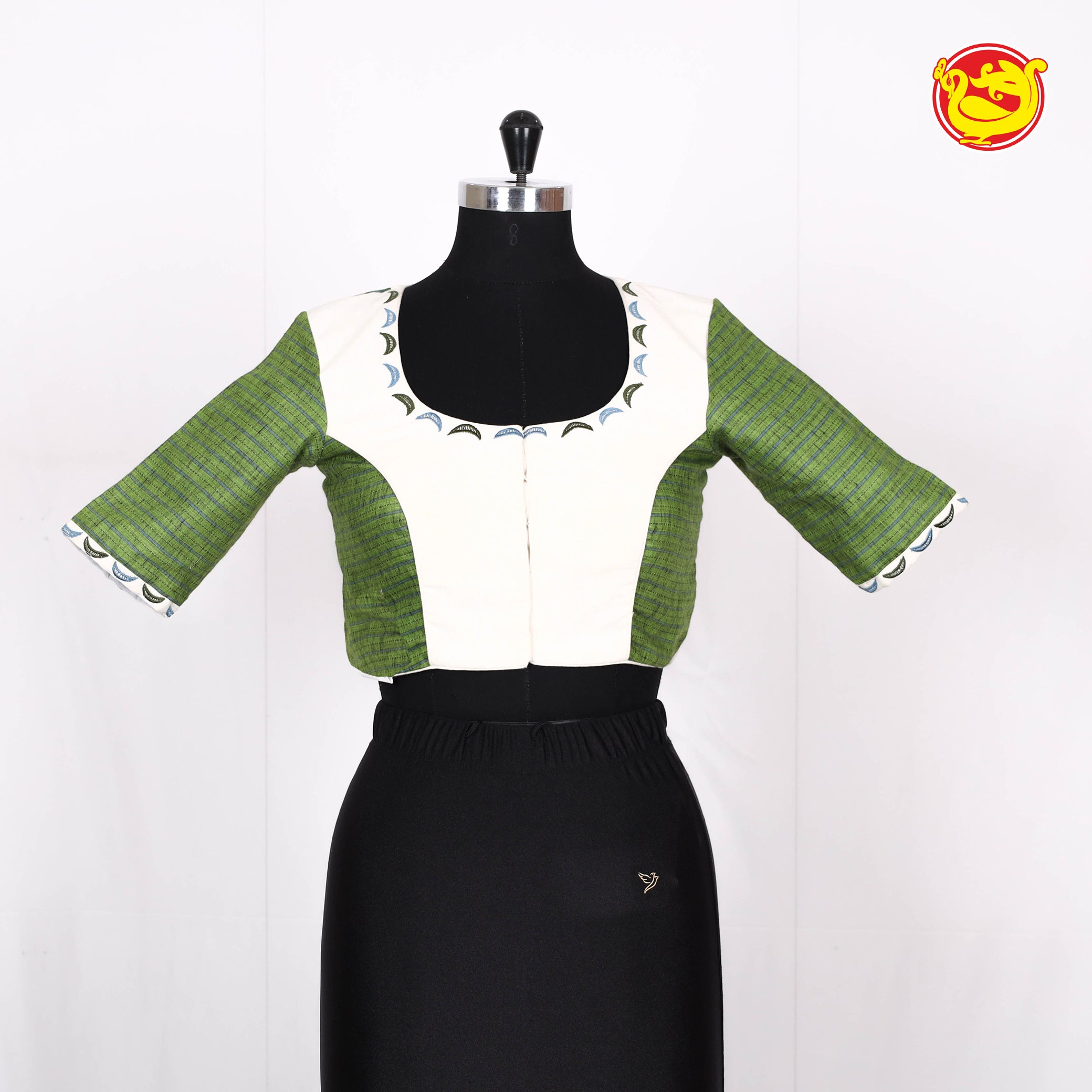 Green with white cotton readymade blouse