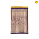 Mustard With Purple Checked Motifs Copper Zari Long Border Pure Kanjivaram Soft Silk Saree - Thenianantham