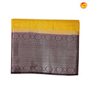 Yellow With Dark Brown Stripes Design Semi Silk Blend Saree With Double Blouse Concept