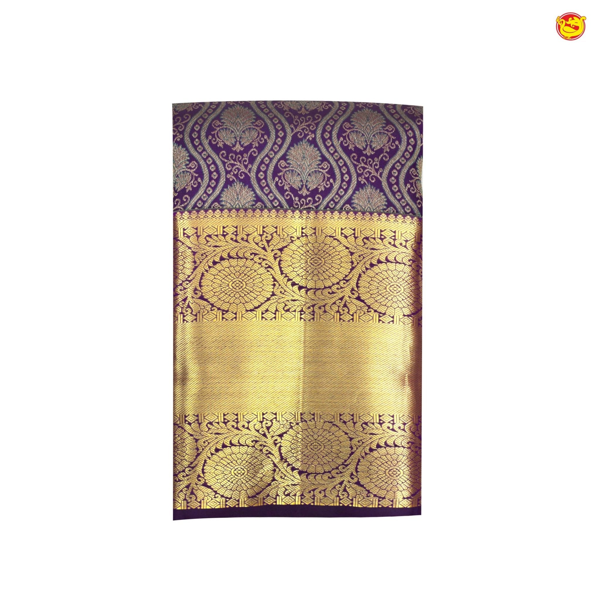 Dark Purple With Floral Motifs Gold Zari Long Border Pure Kanjivaram Subhalaya Wedding Silk Saree