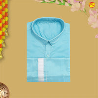 Cyan Blue Tissue  Boy’s  Readymade Shirt And Dhoti Set