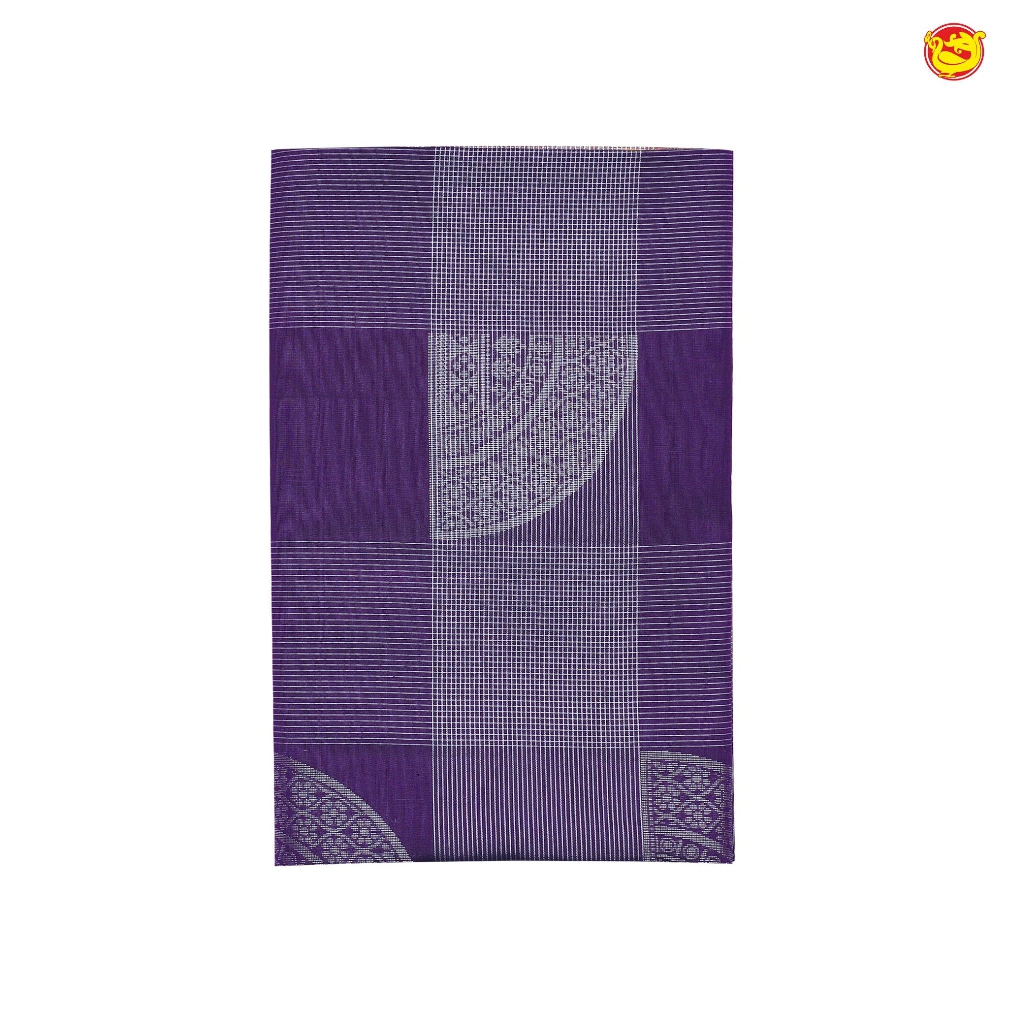 Purple With Gold Motifs Silver Zari Checked Pure Kanjivaram Subhalaya Soft Silk Saree - Thenianantham