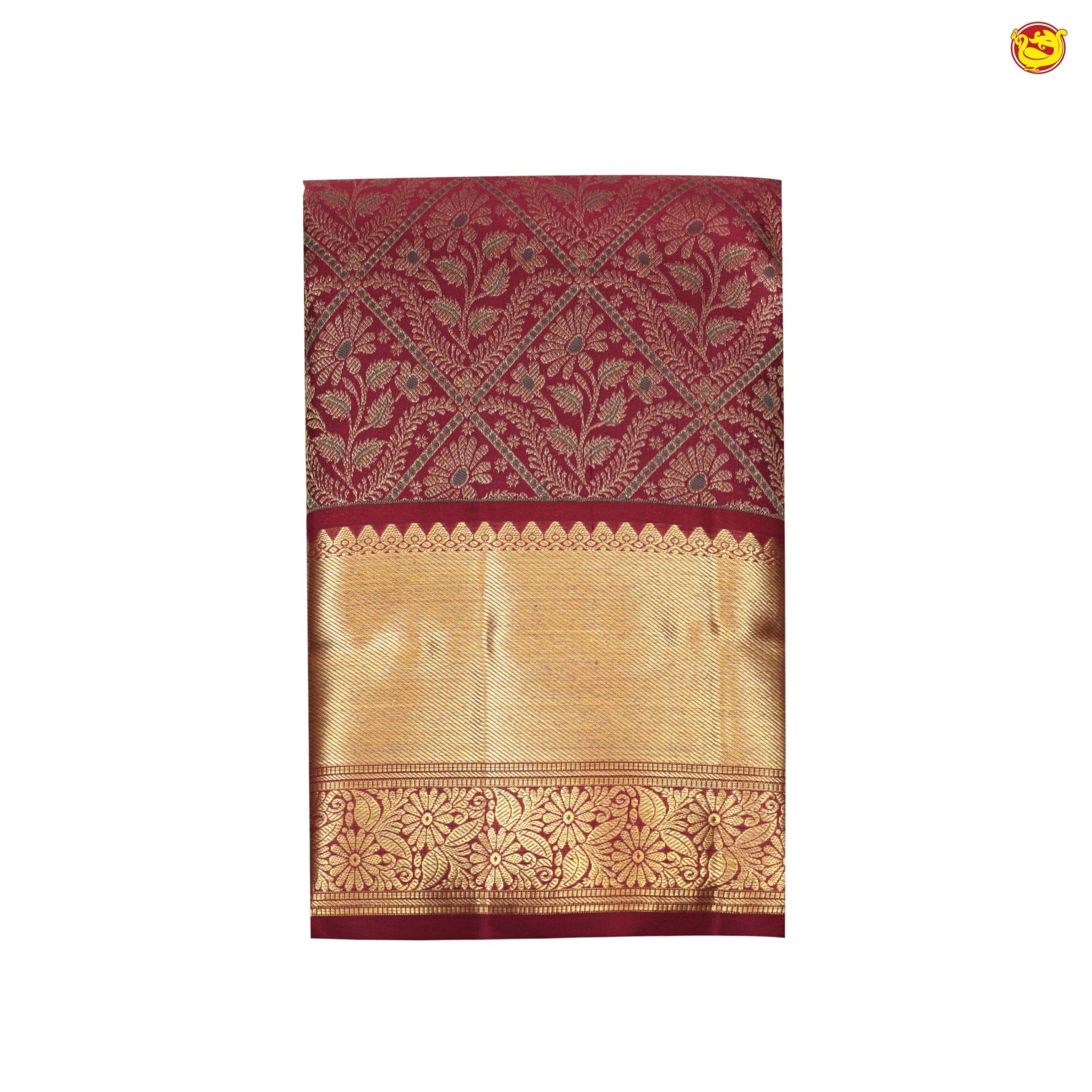 Dark Maroon With Floral Motifs Gold Zari Border Pure Kanjivaram Subhalaya Wedding Silk Saree