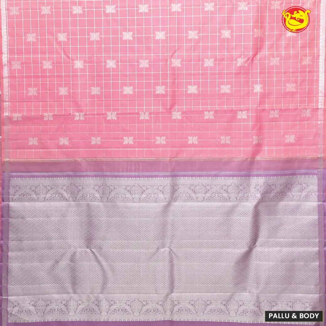 Peachish pink with Lavendar pallu pure Kanchipuram silk saree