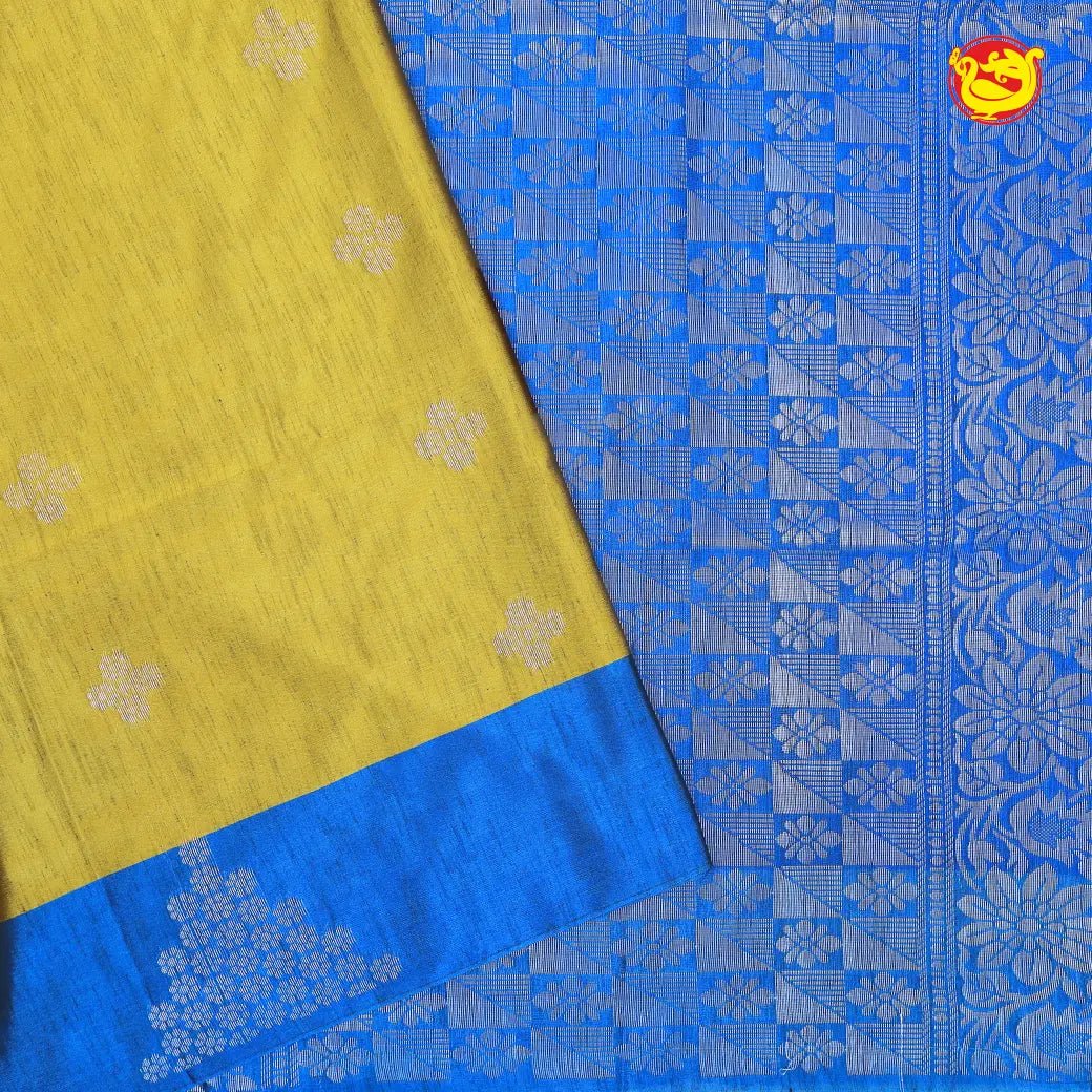 Yellow with Blue Soft Silk Saree