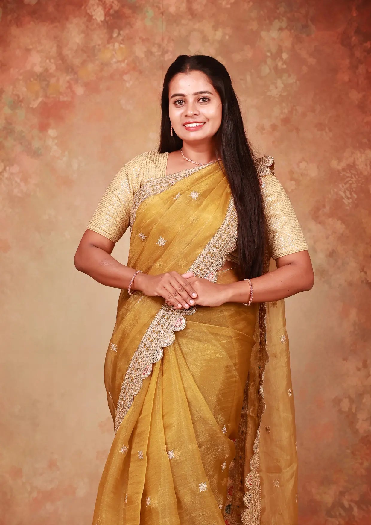 Golden  Colour Organza Tissue Saree