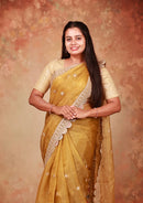 Golden  Colour Organza Tissue Saree