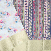 Off White With Pink Floral Design Dola Silk