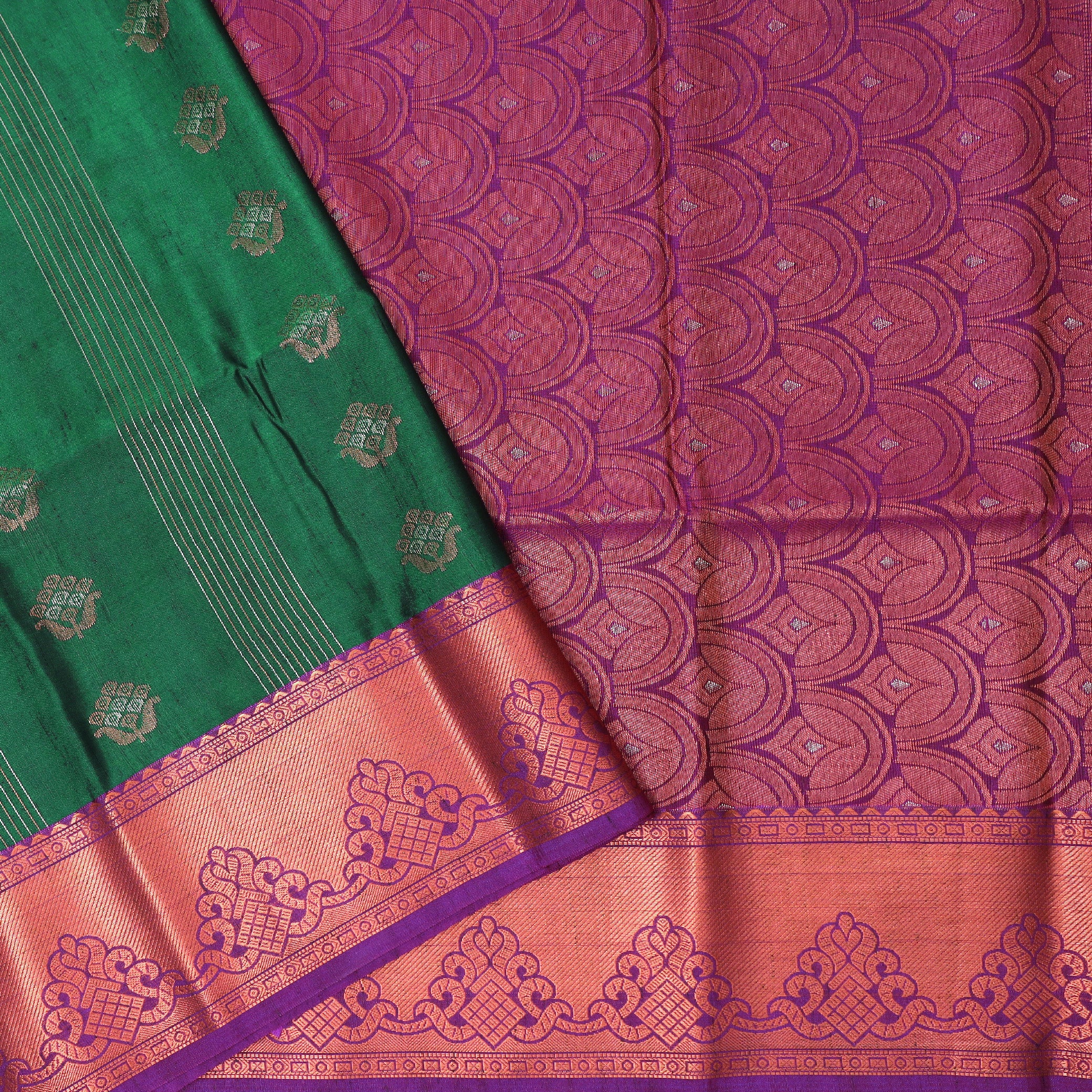 Green with Purple Soft Silk Saree