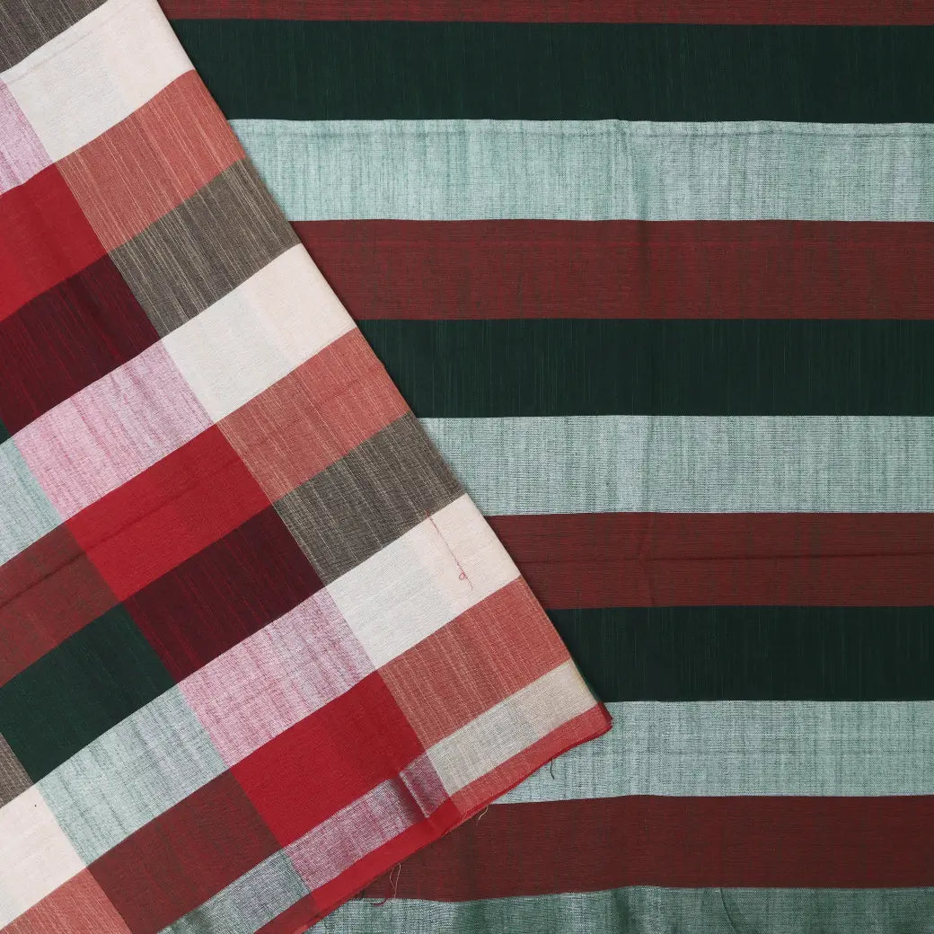 Multicolor Checked Linen Cotton Saree
