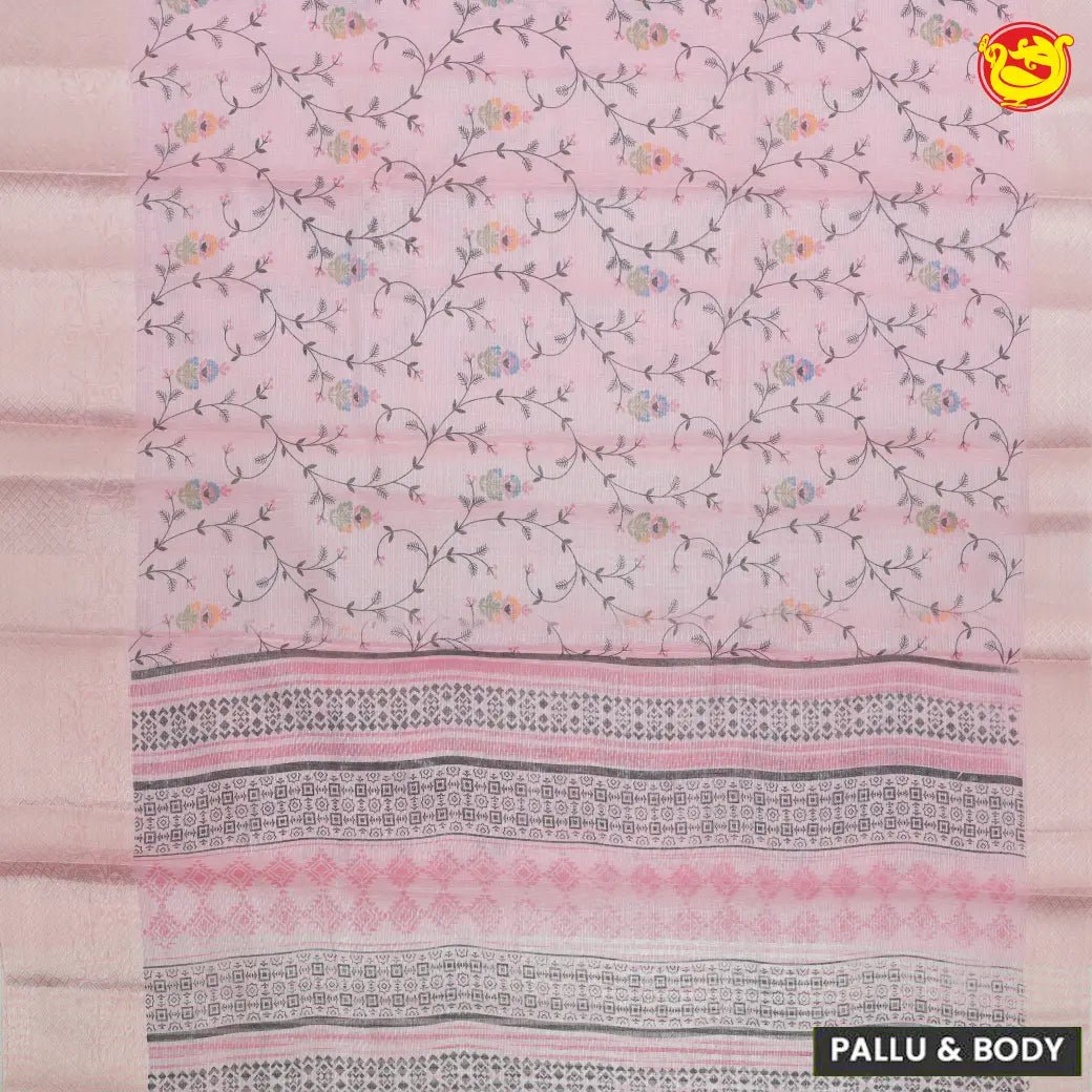 Baby pink linen tissue saree with embroidery