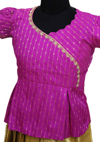 Purple With Gold Girls Branded Readymade Pattu Pavadai