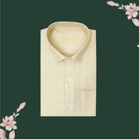 Couple Combo Tissue Silk Set – Men’s Shirt & Dhoti with Matching Women’s Saree With Fawn Gold Colour With Gold  Zari Border