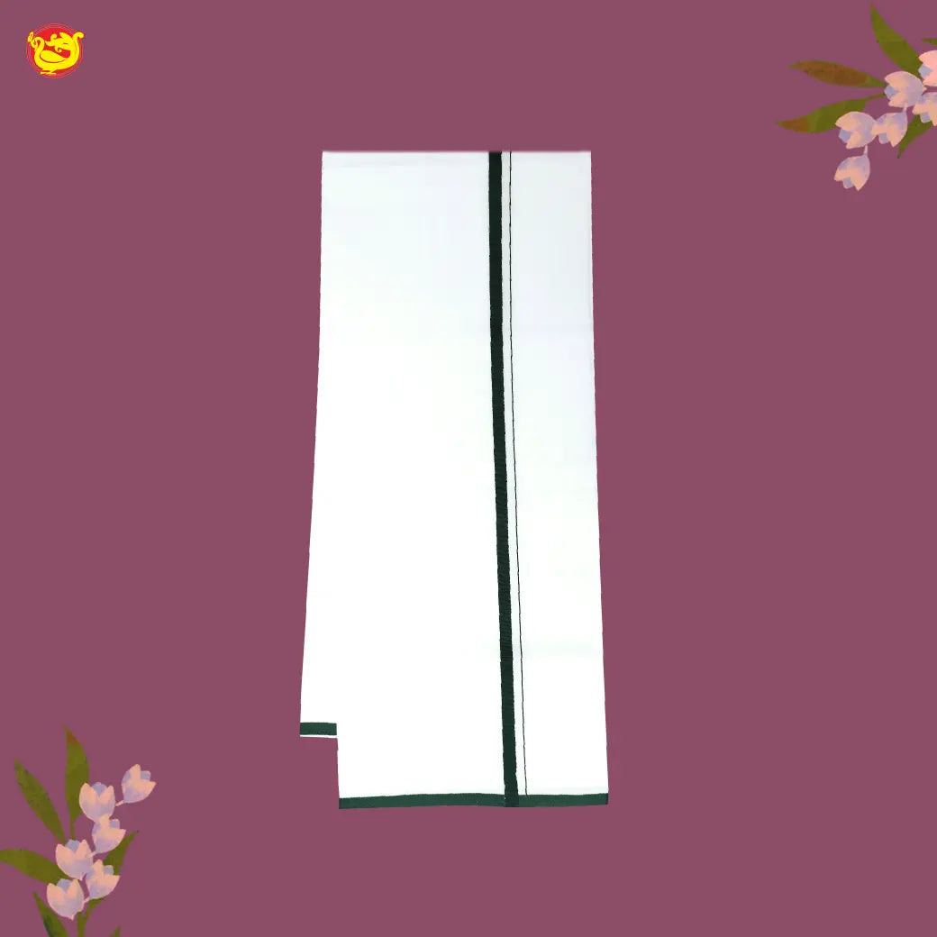 White with Green Fancy Border Single Layer Cotton Men’s Dhoti