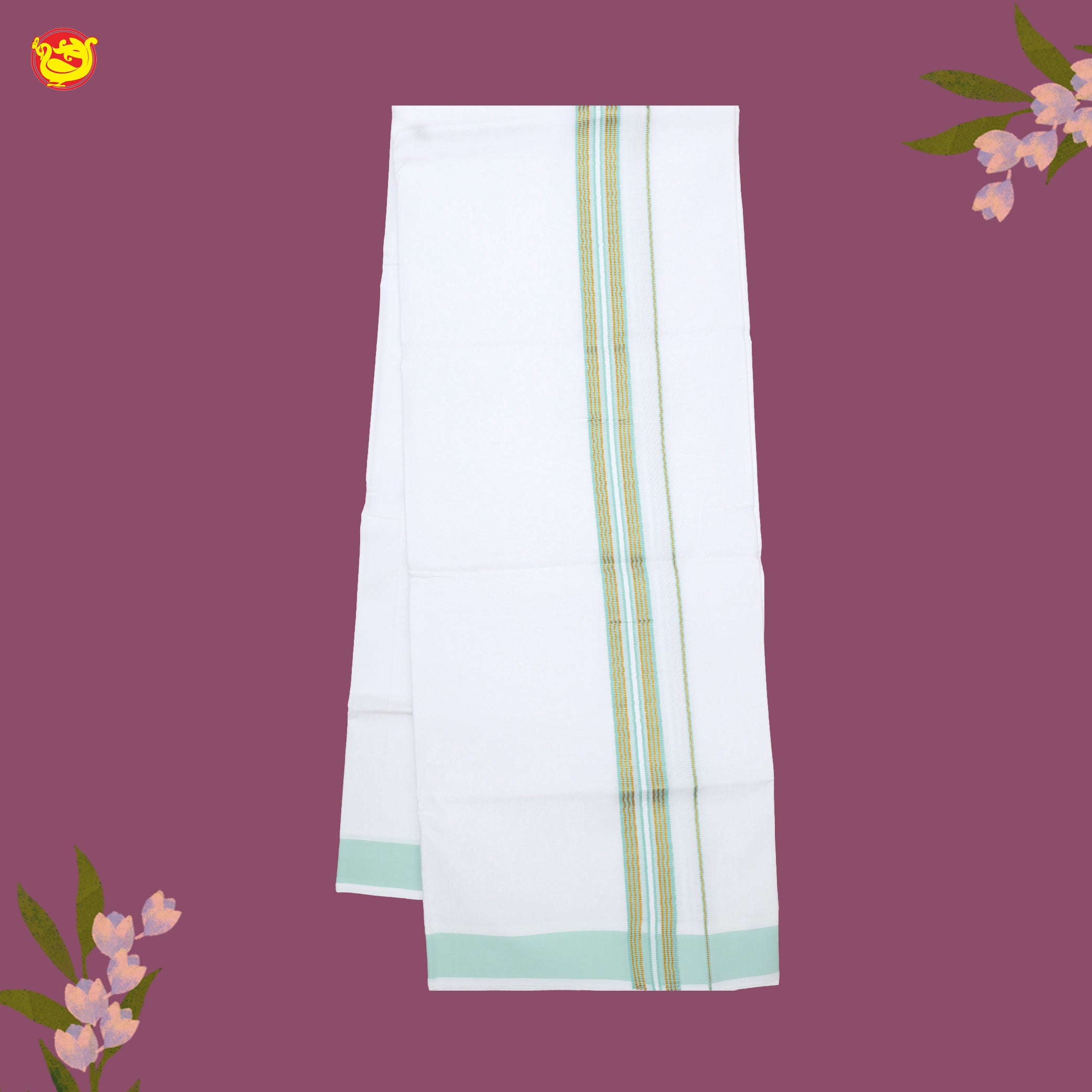 White with green Fancy Border Single Layer Cotton Men’s Dhoti