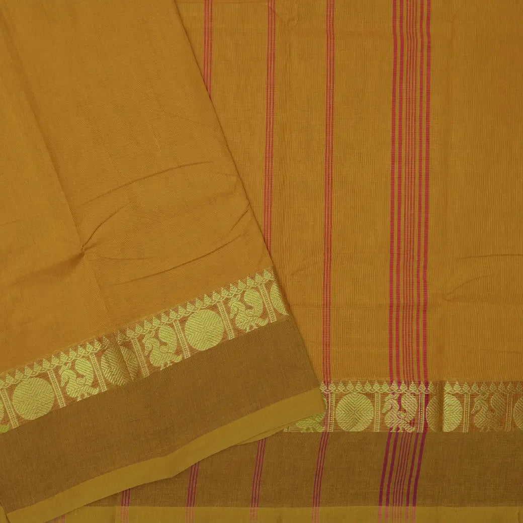 Mustard Yellow Pure Chettinad Cotton Saree without Blouse
