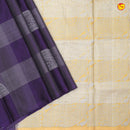 Purple With Gold Motifs Silver Zari Checked Pure Kanjivaram Subhalaya Soft Silk Saree - Thenianantham