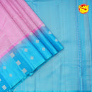 Pink With Sky Blue Diamond Buttas Motifs Silver Zari Pure Kanjivaram Soft Silk Saree - Thenianantham