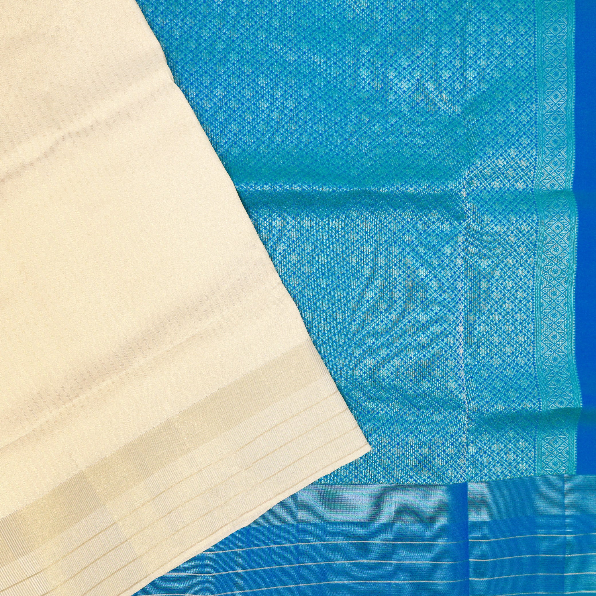 Cream with Vibrant Blue Soft Silk Saree